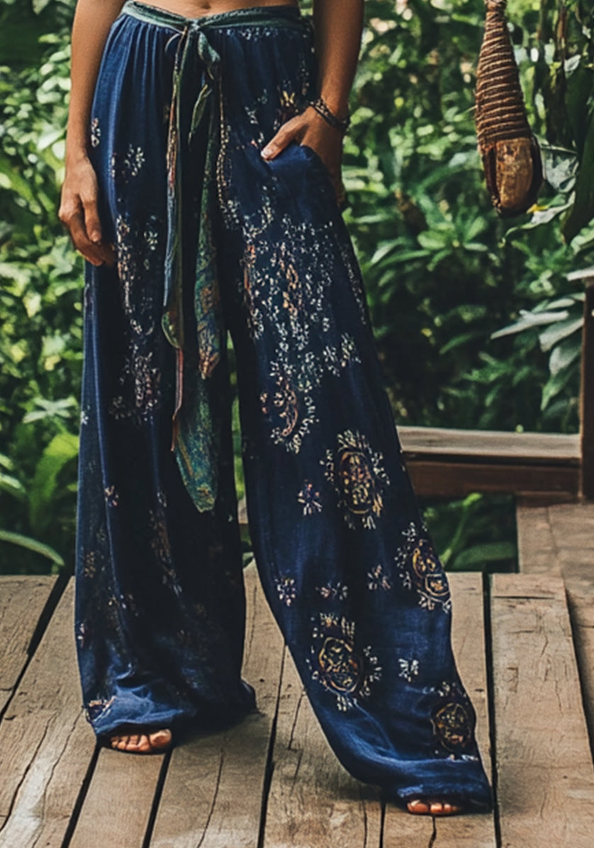 Holiday Floral Embroidered Linen Track Pants 9fb3