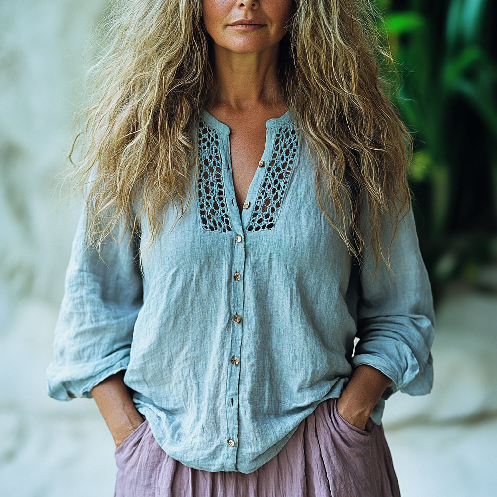 Women's Casual Bohemia Linen Style Long-sleeved Top Shirt