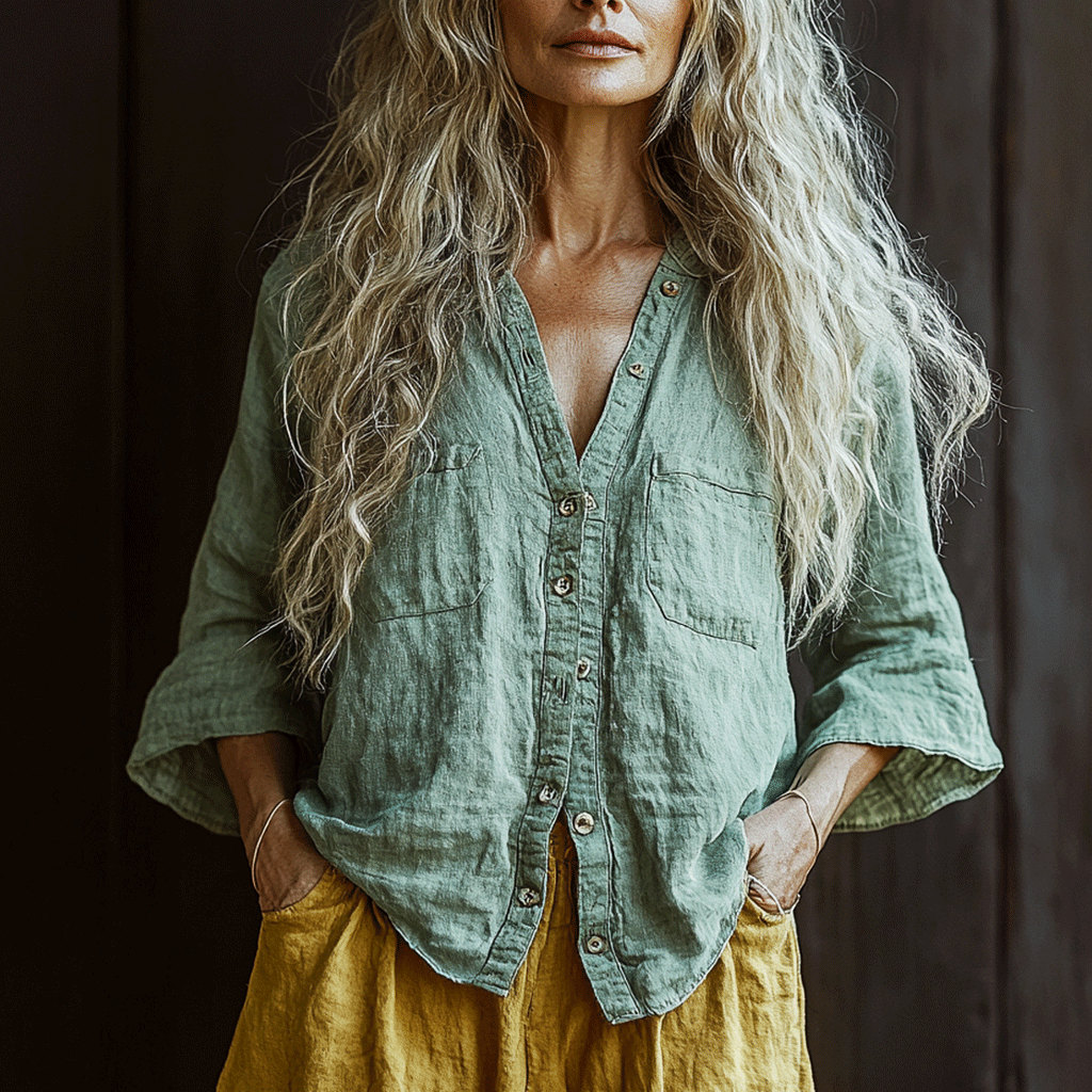 Women's Casual Bohemian Linen Style Long-sleeve Top Shirt