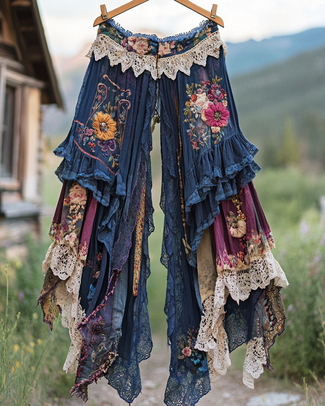 Summer ruffled cotton and linen patchwork contrast color pants f685