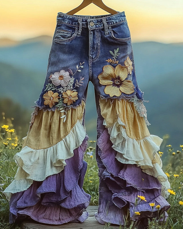 Summer Holiday Lace Hand-Embroidered Patchwork Pants d032