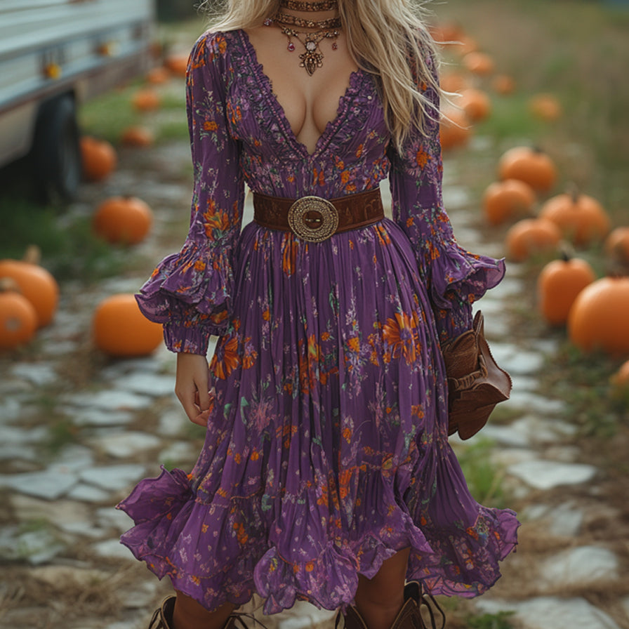 Vintage Cowgirl Style Halloween Floral Dress