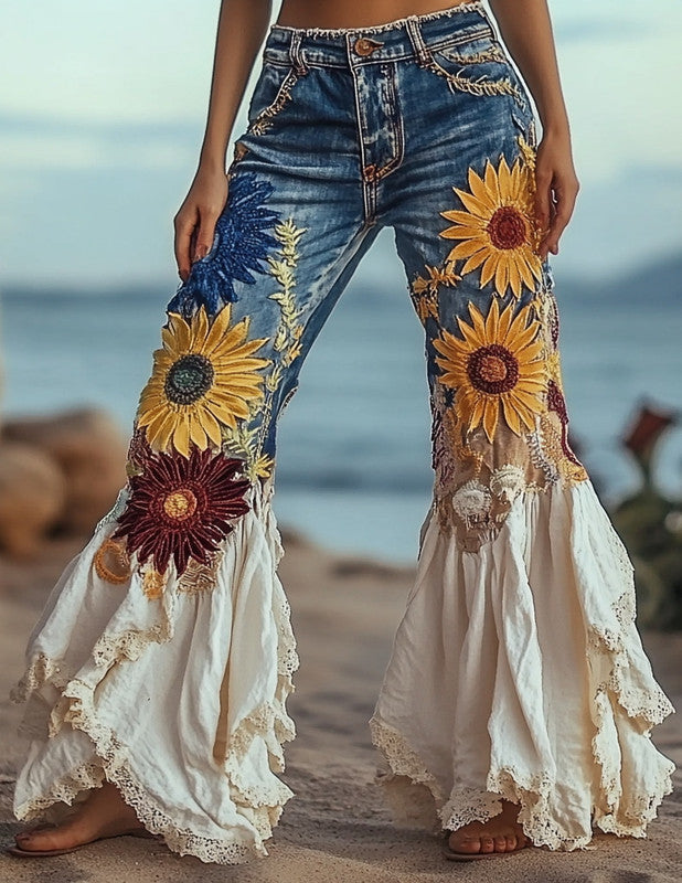 Summer Holiday Lace Hand-Embroidered Patchwork Pants 39a9