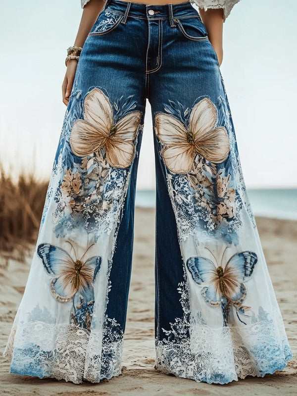 Summer Holiday Lace Hand-Embroidered Patchwork Pants 8691