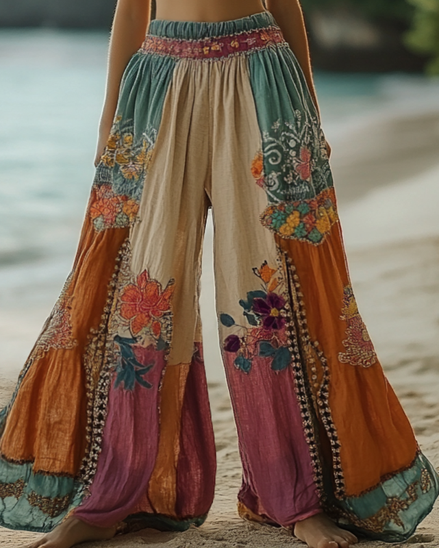 Summer Vacation Lace Handmade Floral Embroidery Pants c9f4