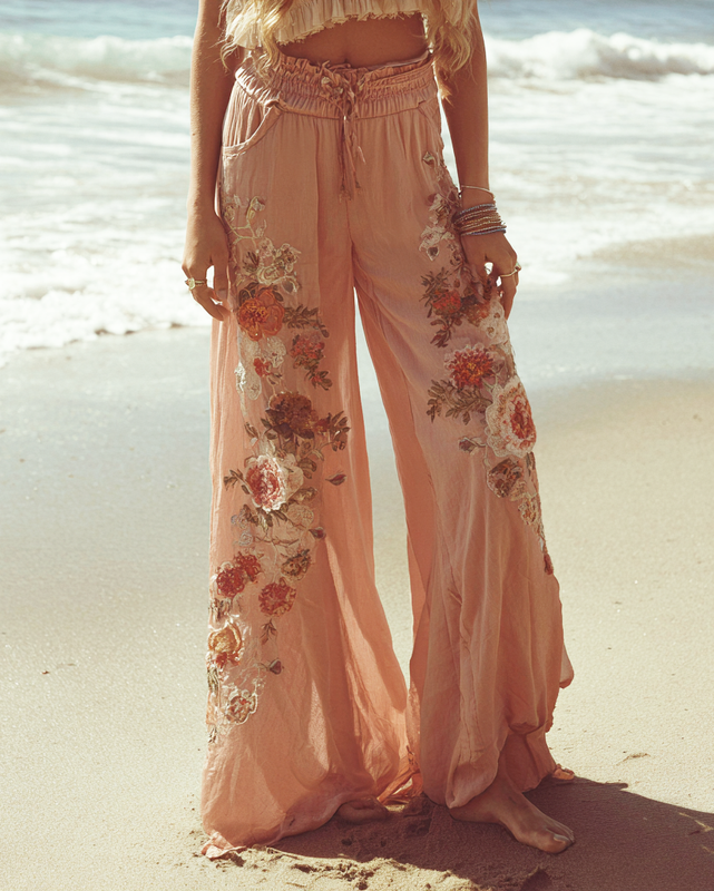 Summer Vacation Floral 3D Embroidered Pants efdf