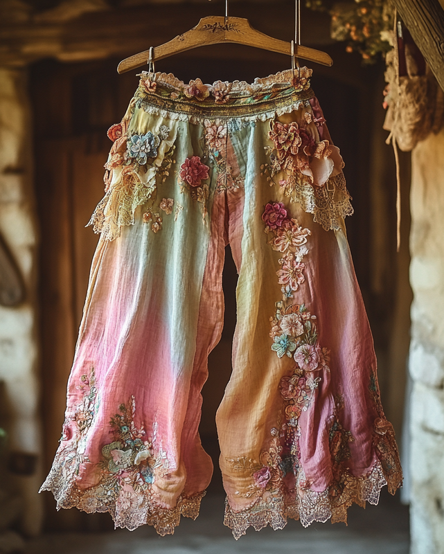 Summer Vacation Ruffle Lace Patchwork Pants c44c