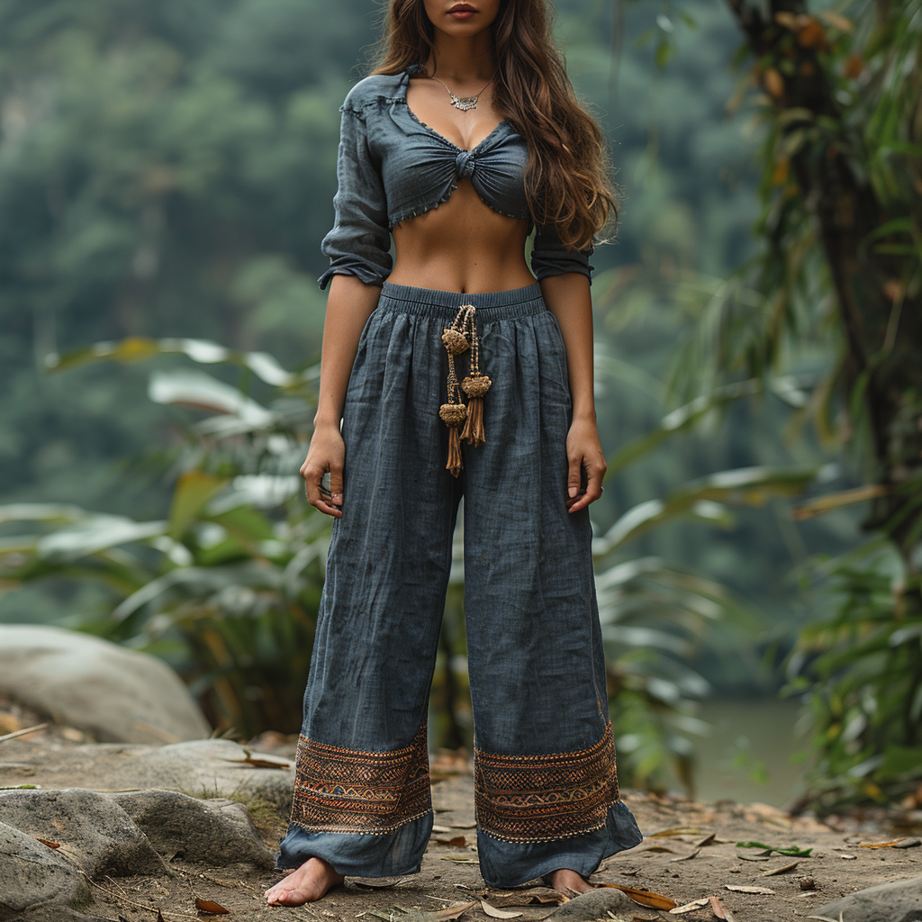 Women's Retro Ethnic Bohemia Style Loose Linen Pants