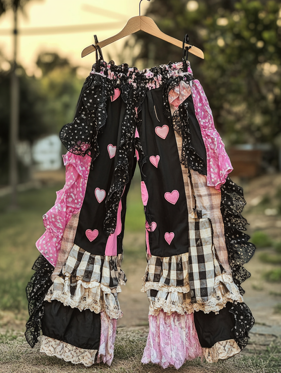 Summer Colorful Patchwork Handmade Lace Pants 9428