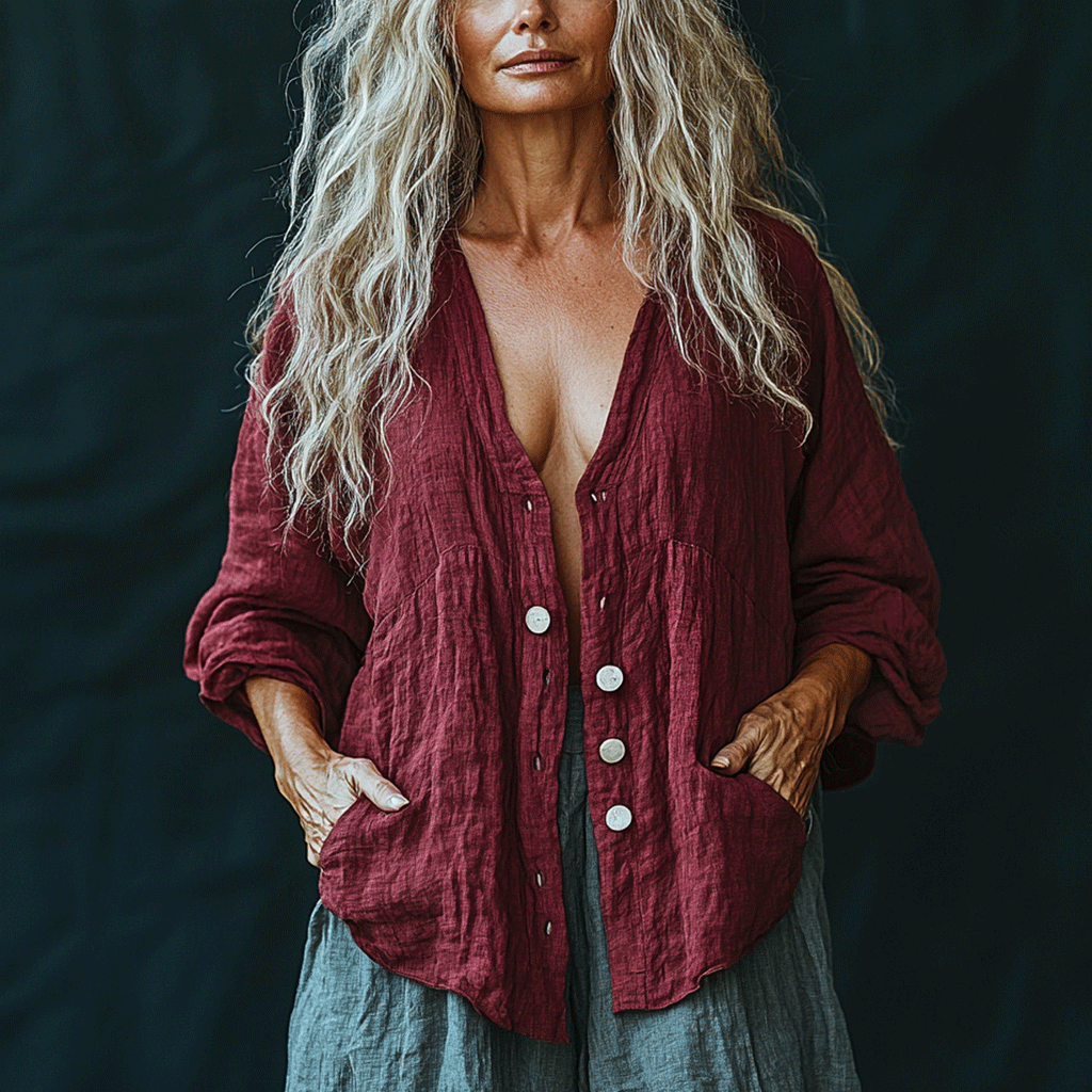 Women's Linen Bohemia Style Plain Long-sleeved Breathable Top Shirt