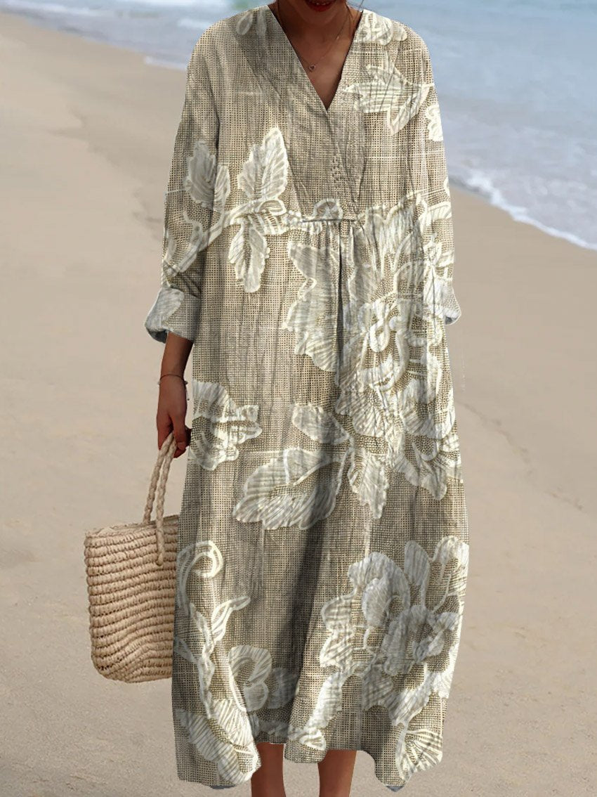 Women's Vintage Floral Art Print Casual Cotton Dress