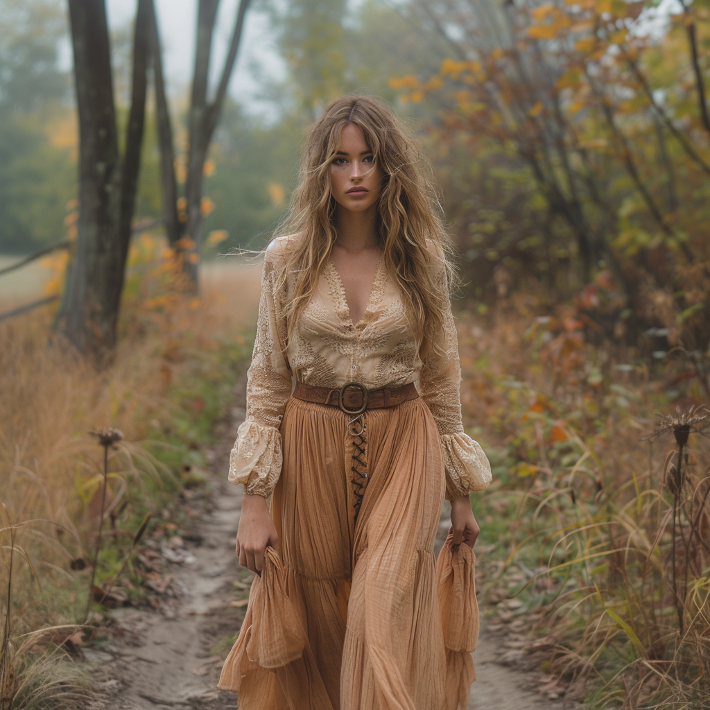 Women's Retro Country Pastoral Linen Style Long-sleeve Casual Maxi Long Dress