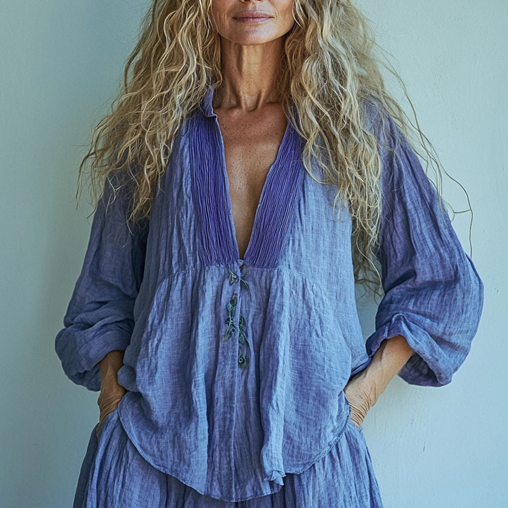 Women's Linen Bohemian Simple Long-sleeve Top Shirt