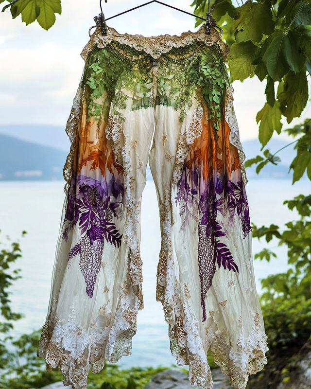 Summer Vacation Ruffle Lace Contrast Pants abe6