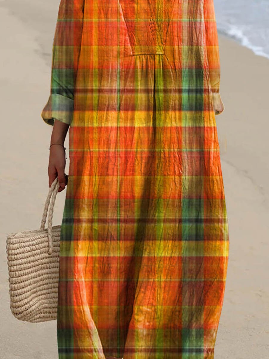 Women's Vintage Plaid Pattern Art Print Casual Dress