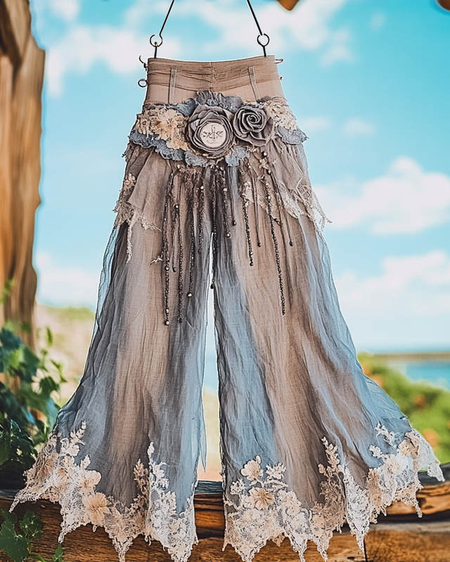 Summer Vacation Ruffle Lace Patchwork Pant ccdb a810