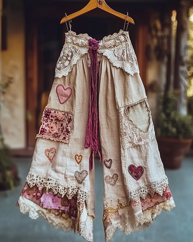 Summer Embroidered Ruffle Lace Patchwork Pants 353a