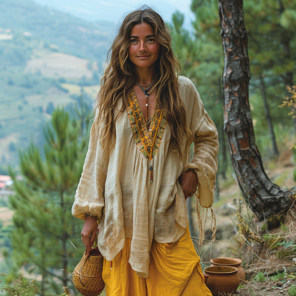 Women's Bohemian Linen Style Casual Long-sleeve Top Shirt