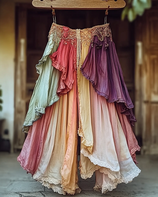 Summer Embroidered Ruffle Lace Patchwork Pants 366b