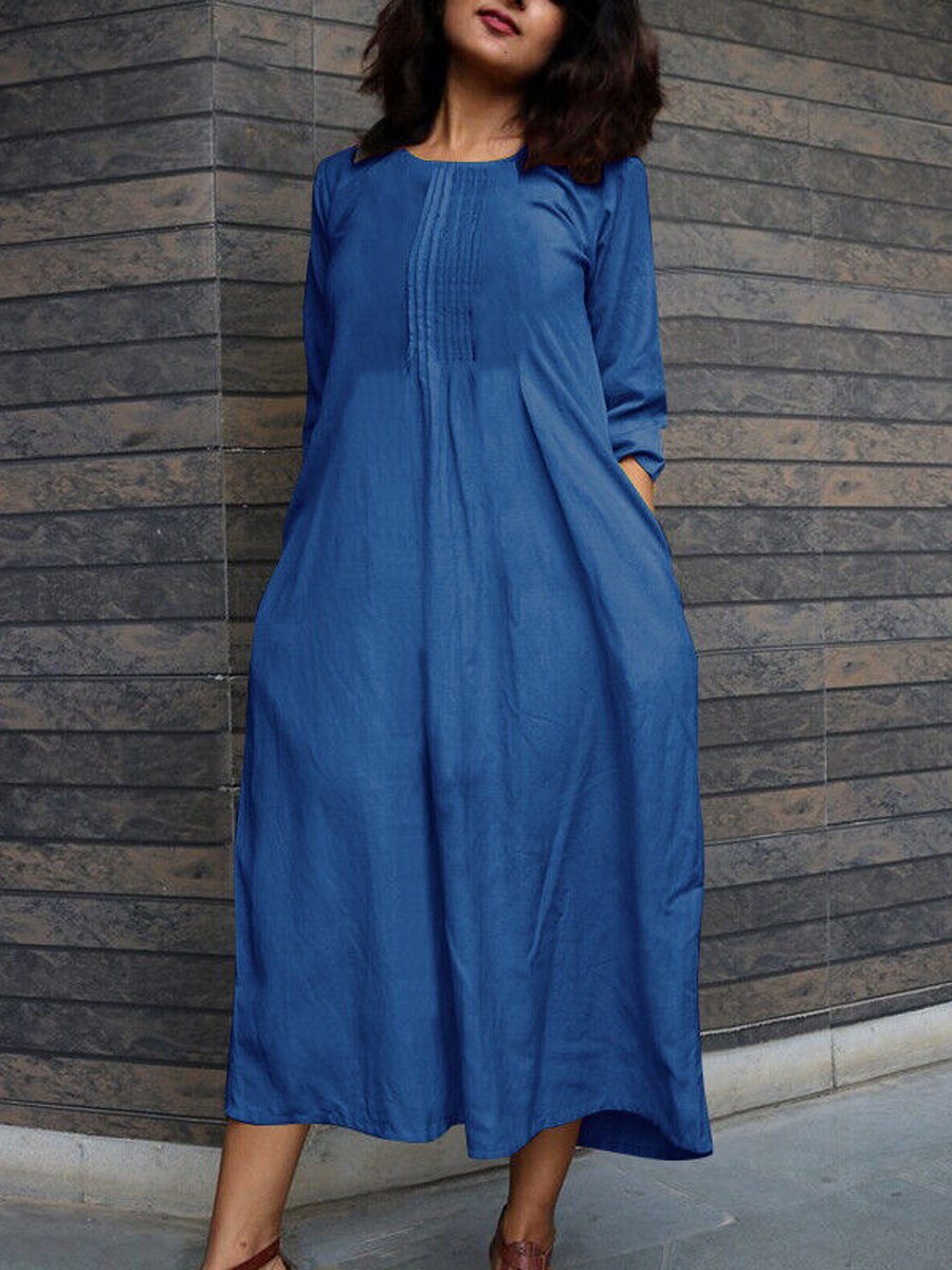Women's Round Neck Casual Pocket Dress