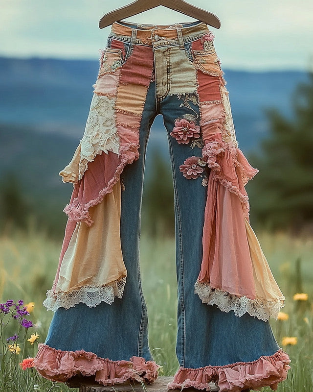 Summer Holiday Lace Hand-Embroidered Patchwork Pants d8af