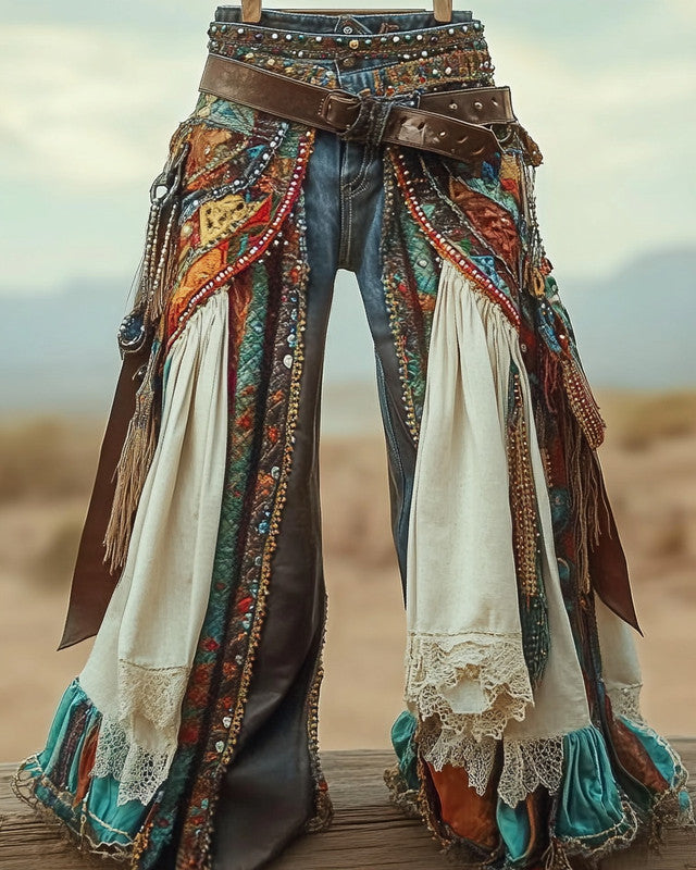 Summer Holiday Lace Hand-Embroidered Patchwork Pants 3cbf