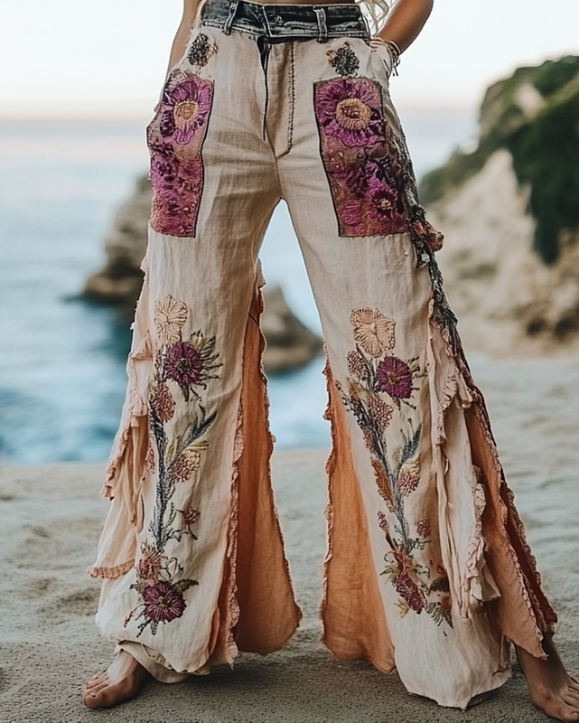 Summer Vacation Lace Handmade Floral Embroidery Pants 5fae