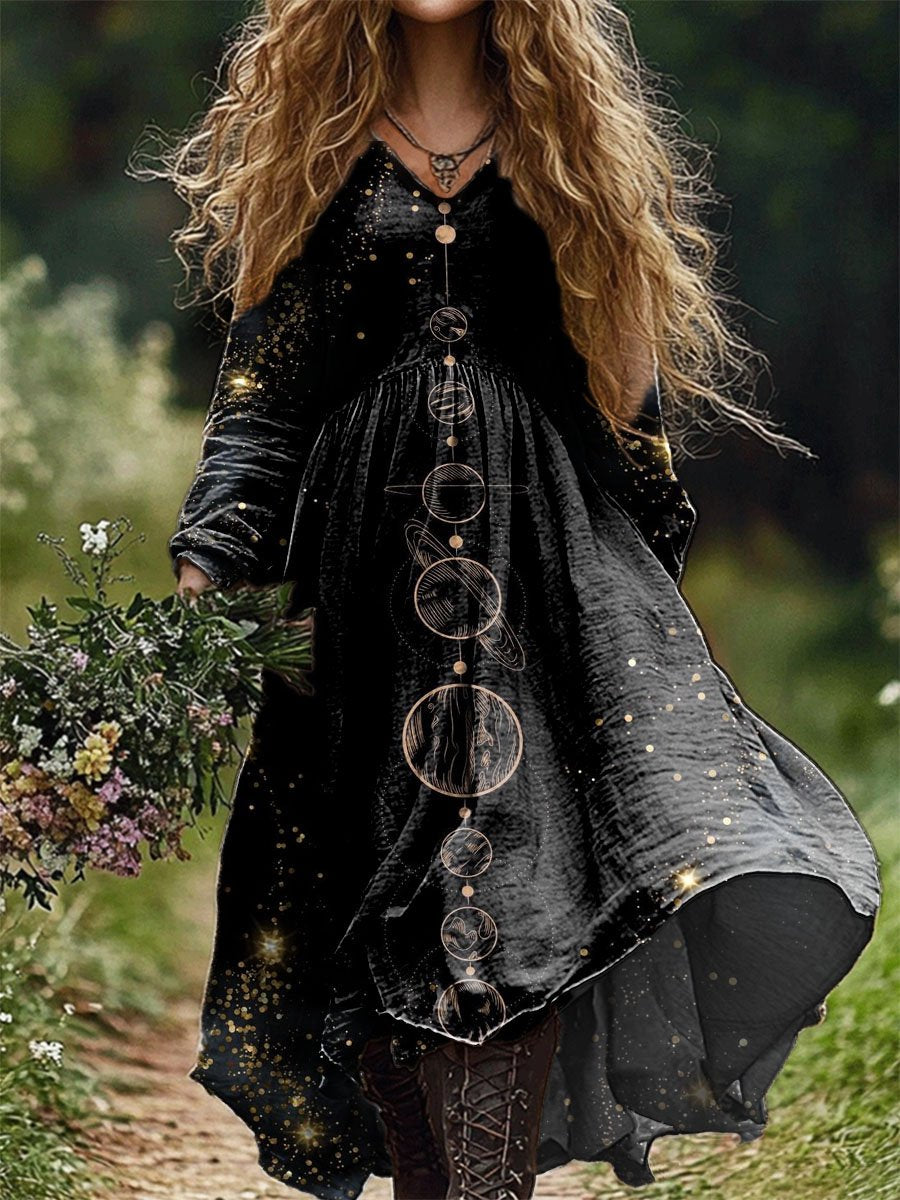 Women's Universe & Astrolabe Print Pocket Cotton Dress