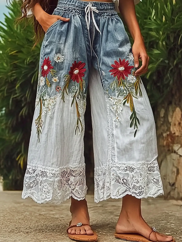 Summer seaside retro loose casual pants e065