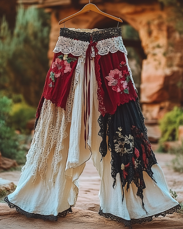 Summer Vacation Ruffle Lace Patchwork Pants c7c5