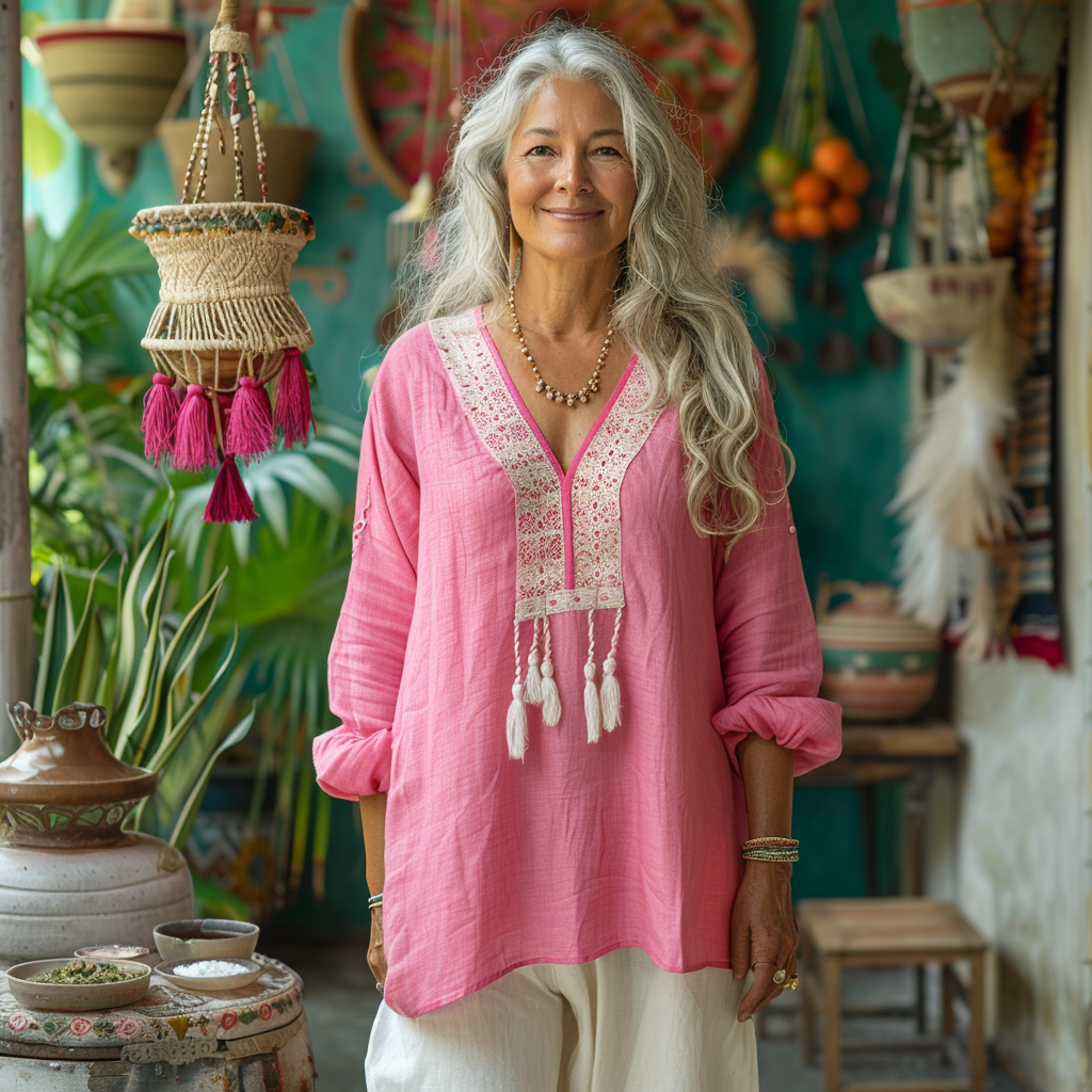 Women's Bohemia Style Casual Linen Shirt Top