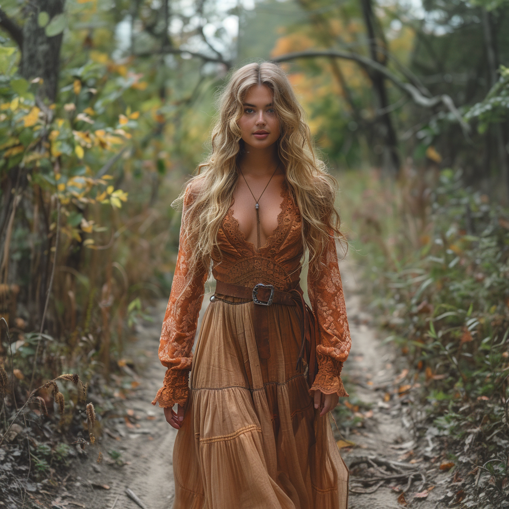 Women's Retro Country Pastoral Linen Style Long-sleeve Casual Maxi Long Dress