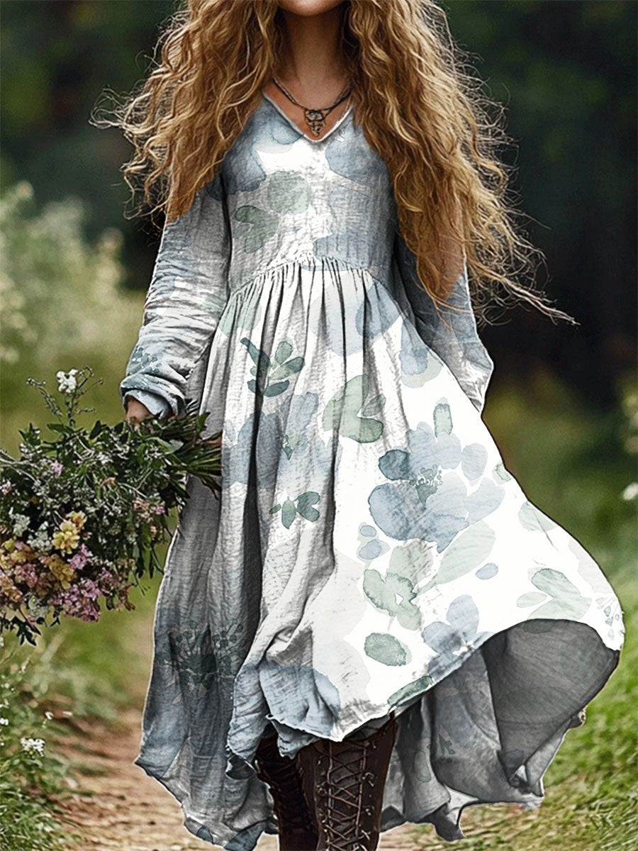 Women's Tie Dye Art Print Pocket Cotton Dress