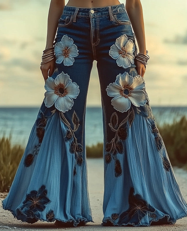 Summer Holiday Lace Hand-Embroidered Patchwork Pants e371