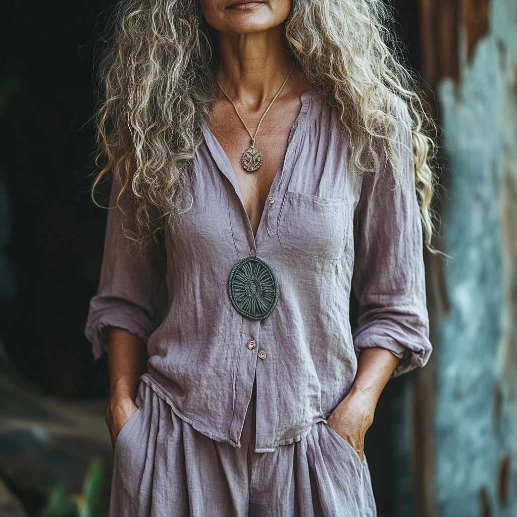 Women's Linen Bohemian Long-sleeve Top Shirt