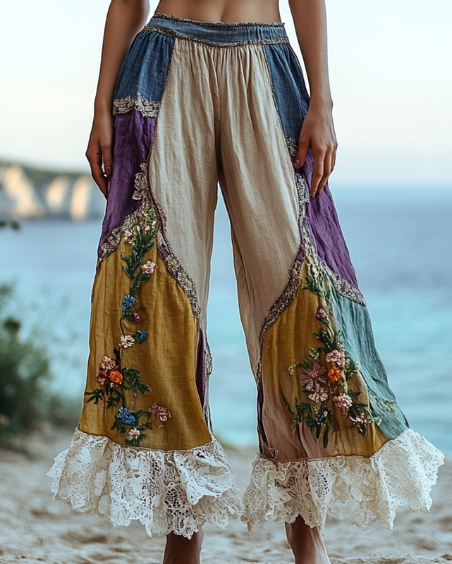 Summer Vacation Lace Handmade Floral Embroidery Pants 1a1f