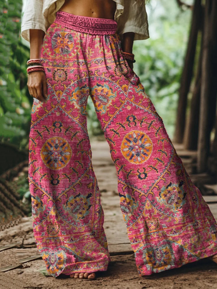 Hamivibe Holiday Vintage Floral Print Loose Linen Blend Pants 2637