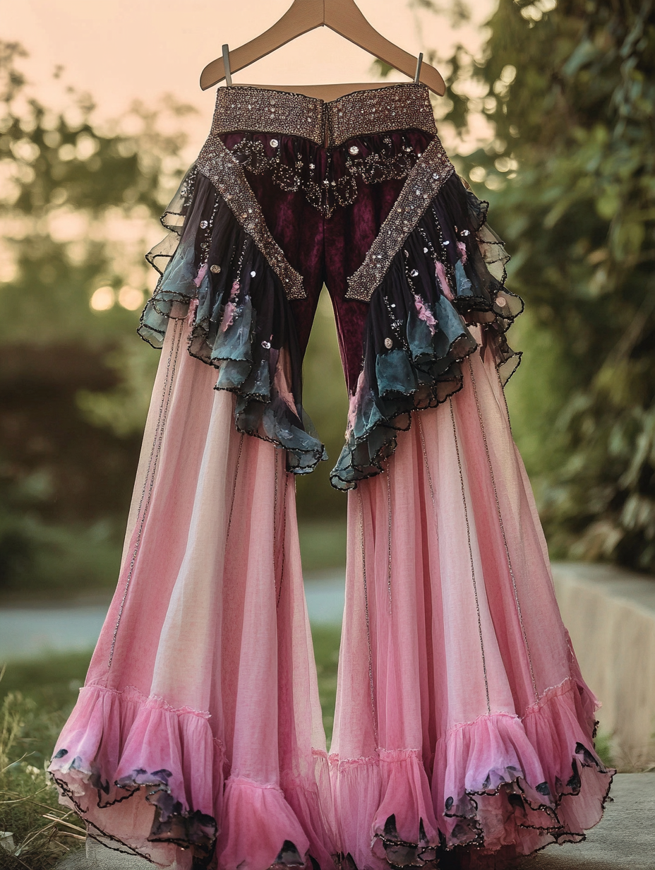 Summer Colorful Patchwork Handmade Lace Pants 4982