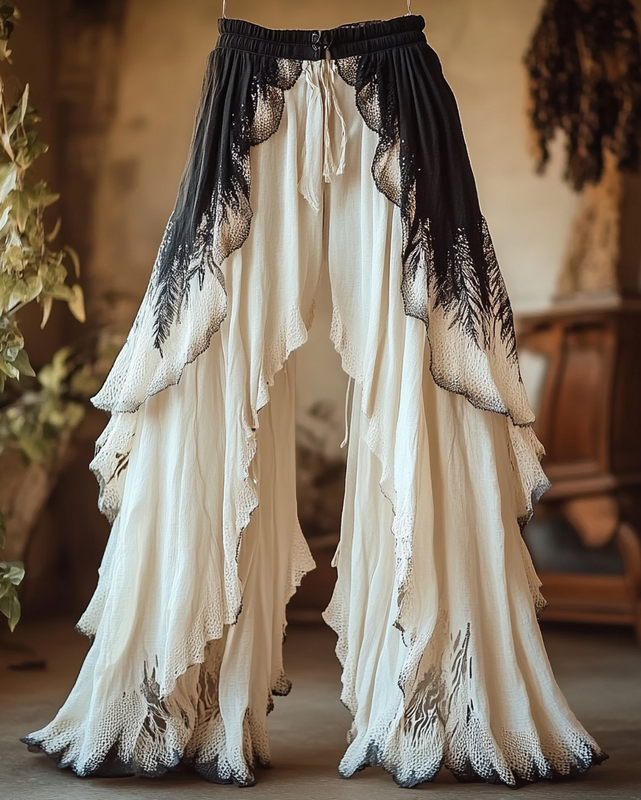 Summer Vacation Ruffle Lace Patchwork Pants 124c