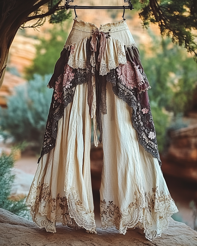 Summer Vacation Ruffle Lace Patchwork Pants 0968