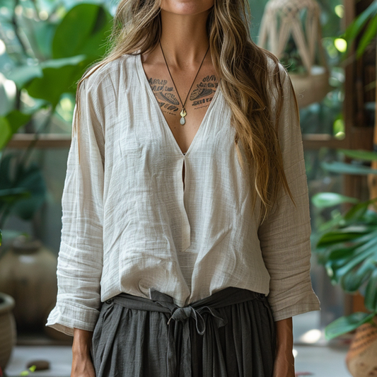 Women's Bohemia Style Casual Linen Shirt Top