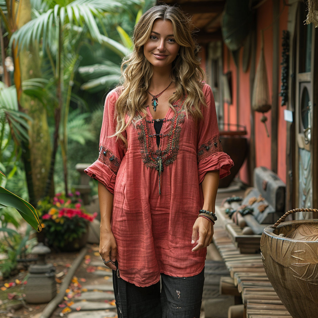 Women's Bohemia Style Casual Linen Shirt Top