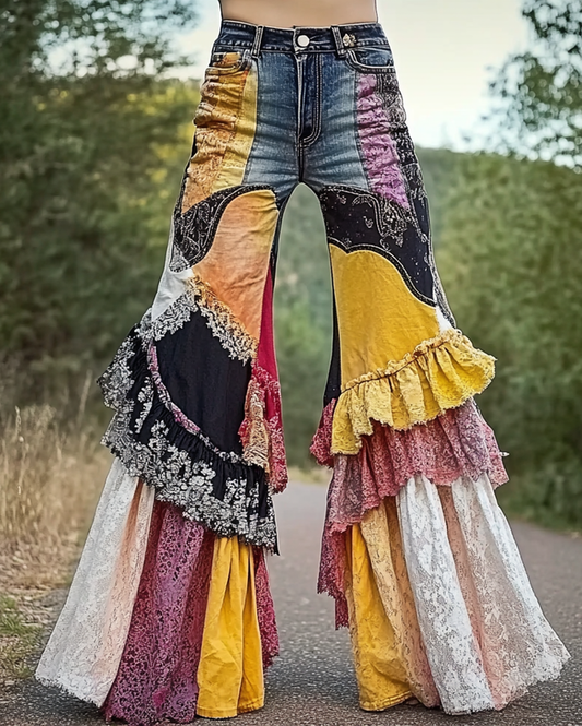 Vintage Loose Casual Colorful Splicing Jeans 492b