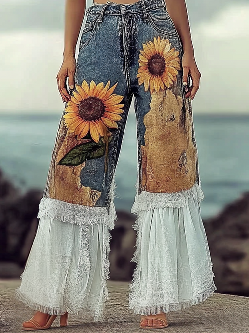 Summer seaside retro loose casual pants f56e