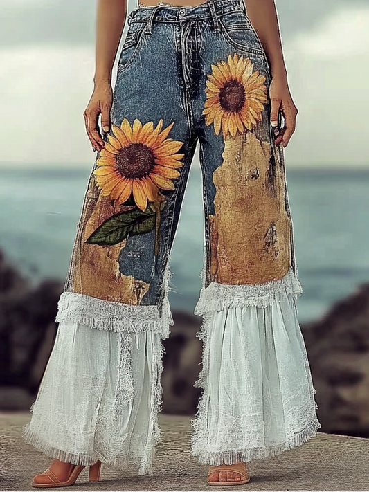 Summer seaside retro loose casual pants f56e