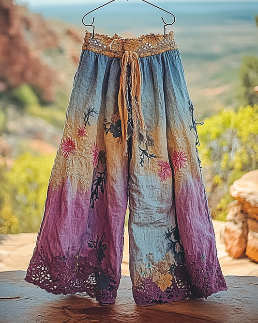 Summer Vacation Ruffle  Lace Patchwork Pant fef5