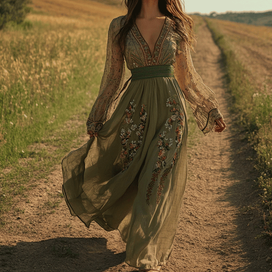 Women's Elegant Bohemian Pastoral Style Maxi Long Dress