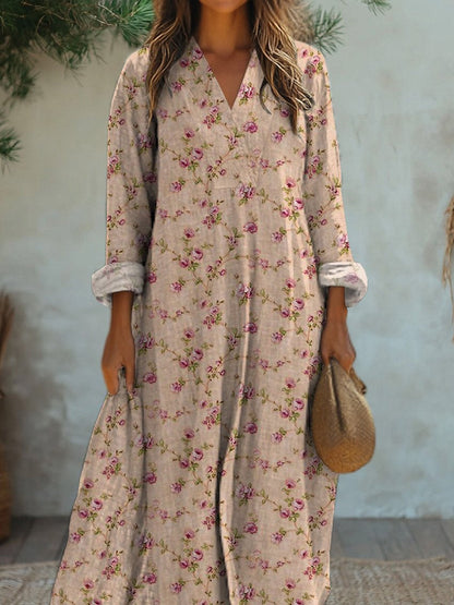Vintage Small Rose Pattern Printed Women's Dress