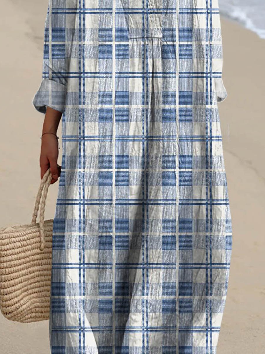 Women's Vintage Plaid Pattern Art Print Casual Dress