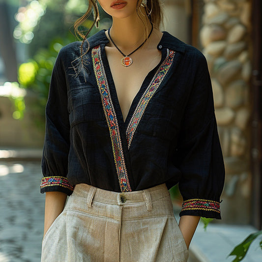Women's Bohemia Style Casual Linen Shirt Top